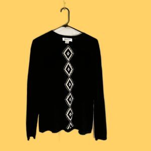 Judith Hart collection 100% Silk Black/White Sequin Embroidered Long Sleeve Sz L